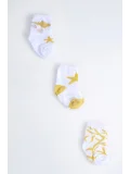 Cocole Socks Kız Çocuk Soket Çorabı 3’lü Set – Pamuklu Hardal & Mercan Desenli