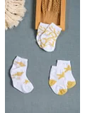 Cocole Socks Kız Çocuk Soket Çorabı 3’lü Set – Pamuklu Hardal & Mercan Desenli