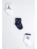 Cocole Socks Kız Çocuk Soket Çorabı 3’lü Set – Pamuklu Paris Temalı & Çiçekli Desenli
