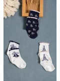 Cocole Socks Kız Çocuk Soket Çorabı 3’lü Set – Pamuklu Paris Temalı & Çiçekli Desenli