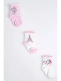 Cocole Socks Kız Çocuk Soket Çorabı 3’lü Set – Pamuklu Paris Temalı & Bisiklet Desenli