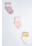 Cocole Socks Kız Çocuk Soket Çorabı 3’lü Set – Pamuklu Özel Logolu Seri & Çiçekli Desenli