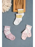 Cocole Socks Kız Çocuk Soket Çorabı 3’lü Set – Pamuklu Özel Logolu Seri & Çiçekli Desenli