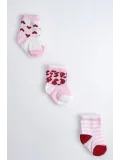 Cocole Socks Kız Çocuk Soket Çorabı 3’lü Set – Pamuklu Çizgili & Kalpli Desenli