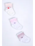 Cocole Socks Kız Bebek Soket Çorabı 3’lü Set – Pamuklu Fırfırlı Bilekli & Çiçek Desenli
