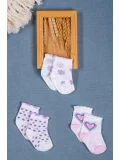 Cocole Socks Kız Bebek Soket Çorabı 3’lü Set – Pamuklu Kalp & Çiçek Desenli