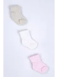 Cocole Socks Kız Bebek Soket Çorabı 3’lü Set – Pamuklu Klasik Seri & Saç Örgü Desenli