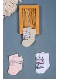 Cocole Socks Kız Bebek Soket Çorabı 3’lü Set – Pamuklu Minimalist & Çiçek Desenli