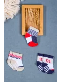 Cocole Socks Erkek Bebek Soket Çorabı 3’lü Set – Pamuklu Sportif Kolej Temalı & Çizgi Desenli