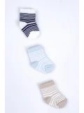 Cocole Socks Erkek Bebek Soket Çorabı 3’lü Set – Pamuklu Klasik Seri & Çizgi Desenli