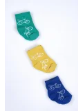 Cocole Socks Erkek Bebek Soket Çorabı 3’lü Set – Pamuklu Canlı Renkli & Bisiklet Desenli