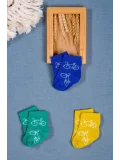 Cocole Socks Erkek Bebek Soket Çorabı 3’lü Set – Pamuklu Canlı Renkli & Bisiklet Desenli