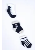 Cocole Socks Erkek Bebek Soket Çorabı 3’lü Set – Pamuklu Baklava & Zigzag Desenli