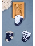 Cocole Socks Erkek Bebek Soket Çorabı 3’lü Set – Pamuklu Baklava & Zigzag Desenli