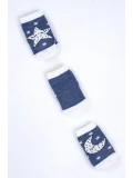 Cocole Socks Erkek Bebek Soket Çorabı 3’lü Set – Pamuklu Lacivert Ay & Yıldız Desenli