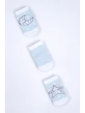 Cocole Socks Erkek Bebek Soket Çorabı 3’lü Set – Pamuklu Açık Mavi Ay & Yıldız Desenli