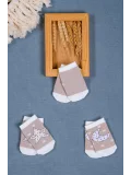 Cocole Socks Erkek Bebek Soket Çorabı 3’lü Set – Pamuklu Bej Ay & Yıldız Desenli