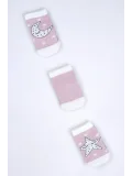 Cocole Socks Kız Bebek Soket Çorabı 3’lü Set – Pamuklu Gül Kurusu Ay & Yıldız Desenli