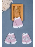 Cocole Socks Kız Bebek Soket Çorabı 3’lü Set – Pamuklu Gül Kurusu Ay & Yıldız Desenli