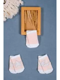 Cocole Socks Kız Bebek Soket Çorabı 3’lü Set – Pamuklu Somon Ay & Yıldız Desenli