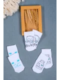 Cocole Socks Erkek Bebek Soket Çorabı 3’lü Set – Pamuklu Beyaz Sevimli Figür Desenli