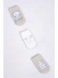 Cocole Socks Erkek Bebek Soket Çorabı 3’lü Set – Pamuklu Bej Sevimli Figür Desenli