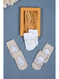 Cocole Socks Erkek Bebek Soket Çorabı 3’lü Set – Pamuklu Bej Sevimli Figür Desenli