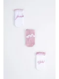Cocole Socks Kız Bebek Soket Çorabı 3’lü Set – Pamuklu Gül Kurusu İyi Geceler & Bulut Desenli