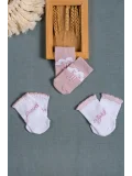 Cocole Socks Kız Bebek Soket Çorabı 3’lü Set – Pamuklu Gül Kurusu İyi Geceler & Bulut Desenli