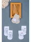 Cocole Socks Erkek Bebek Soket Çorabı 3’lü Set – Pamuklu Vizon Ayıcık & Çocuk Figür Desenli