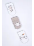 Cocole Socks Erkek Bebek Soket Çorabı 3’lü Set – Pamuklu Kahverengi Ayıcık & Çocuk Figür Desenli