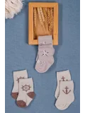 Cocole Socks Erkek Çocuk Soket Çorabı 3’lü Set – Pamuklu Bej Marin & Çapa Desenli