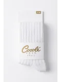 Cocole Socks Kız Bebek Külotlu Çorabı Pamuklu Beyaz Derby Çizgili 0-24 Ay