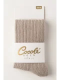 Cocole Socks Kız Bebek Külotlu Çorabı Pamuklu Bej Derby Çizgili 0-24 Ay