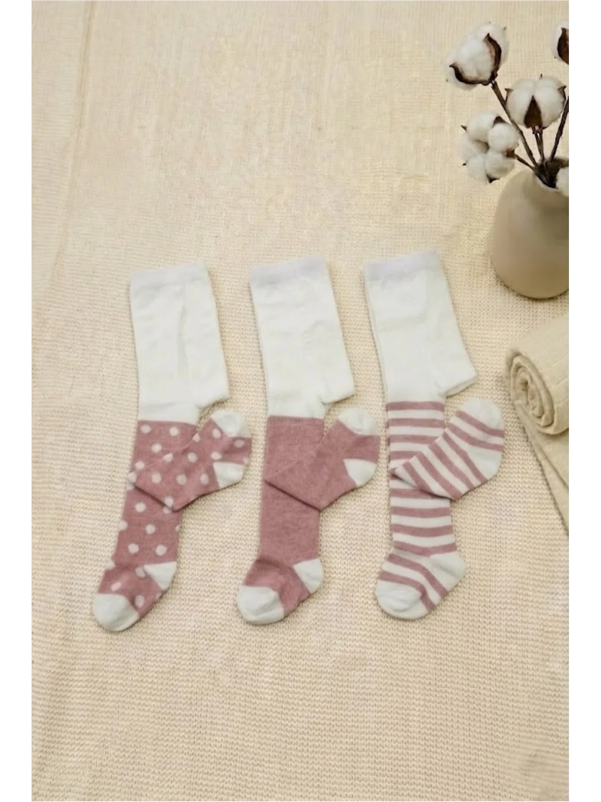Cocole Socks Kız Bebek Külotlu Çorabı 3lü Set Pamuklu Mercan 0-24 Ay