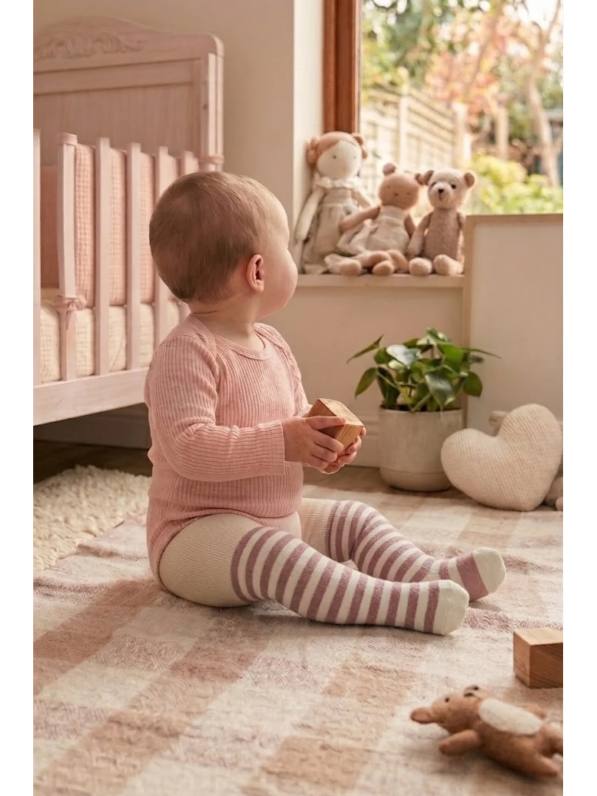Cocole Socks Kız Bebek Külotlu Çorabı 3lü Set Pamuklu Gül Kurusu 0-24 Ay