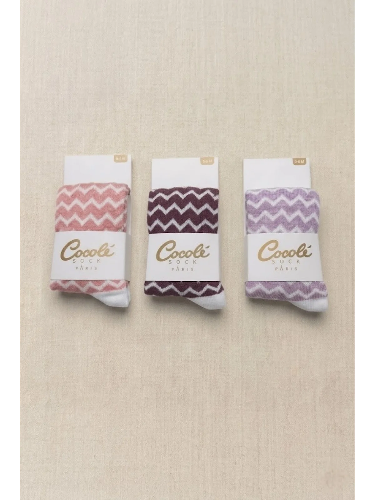 Cocole Socks Kız Bebek Külotlu Çorabı 3lü Set Pamuklu Zigzag 0-24 Ay
