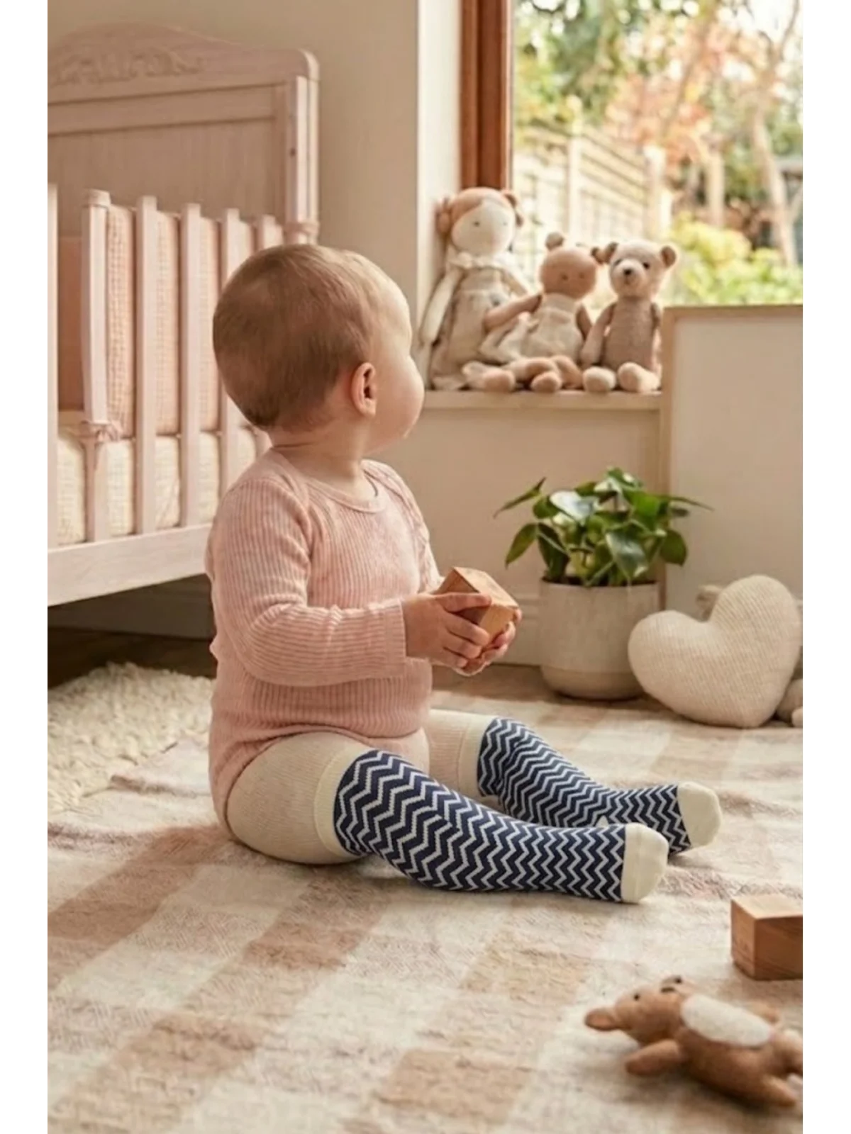 Cocole Socks Erkek Bebek Külotlu Çorabı 3lü Set Pamuklu Zigzag 0-24 Ay