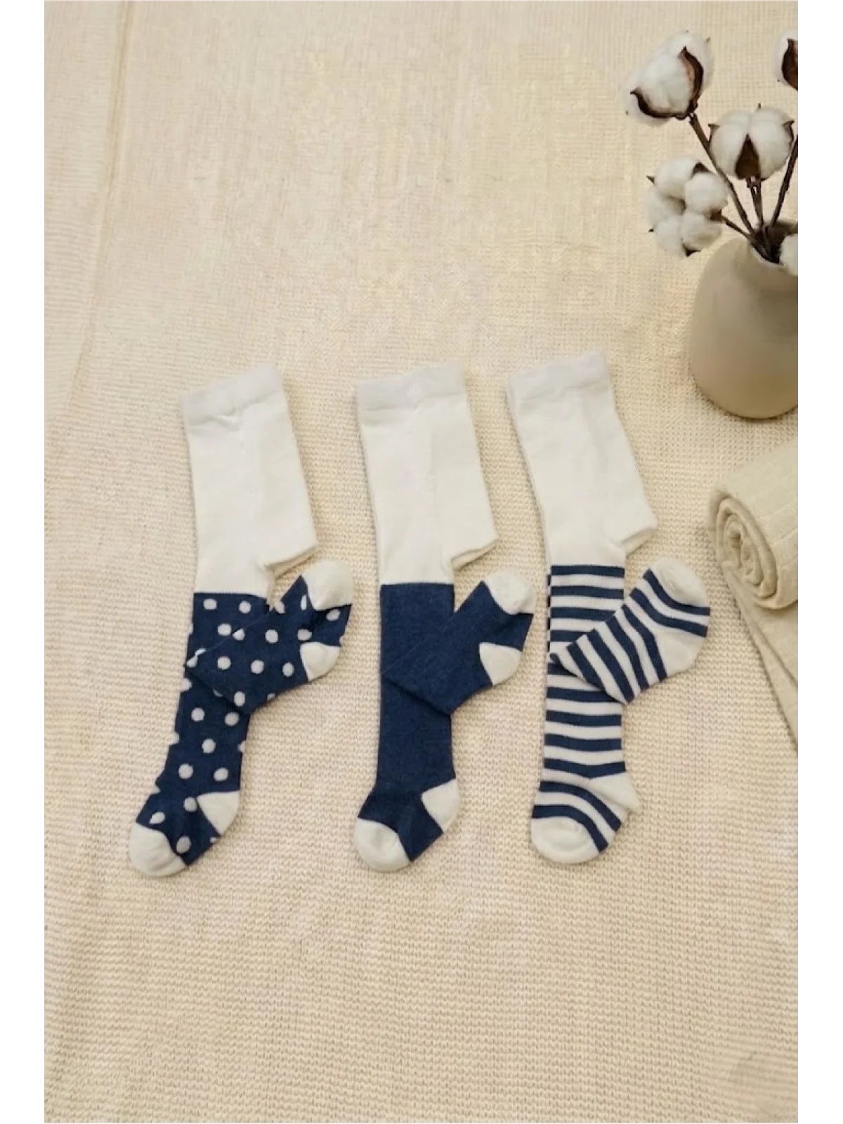 Cocole Socks Erkek Bebek Külotlu Çorabı 3lü Set Pamuklu Lacivert 0-24 Ay