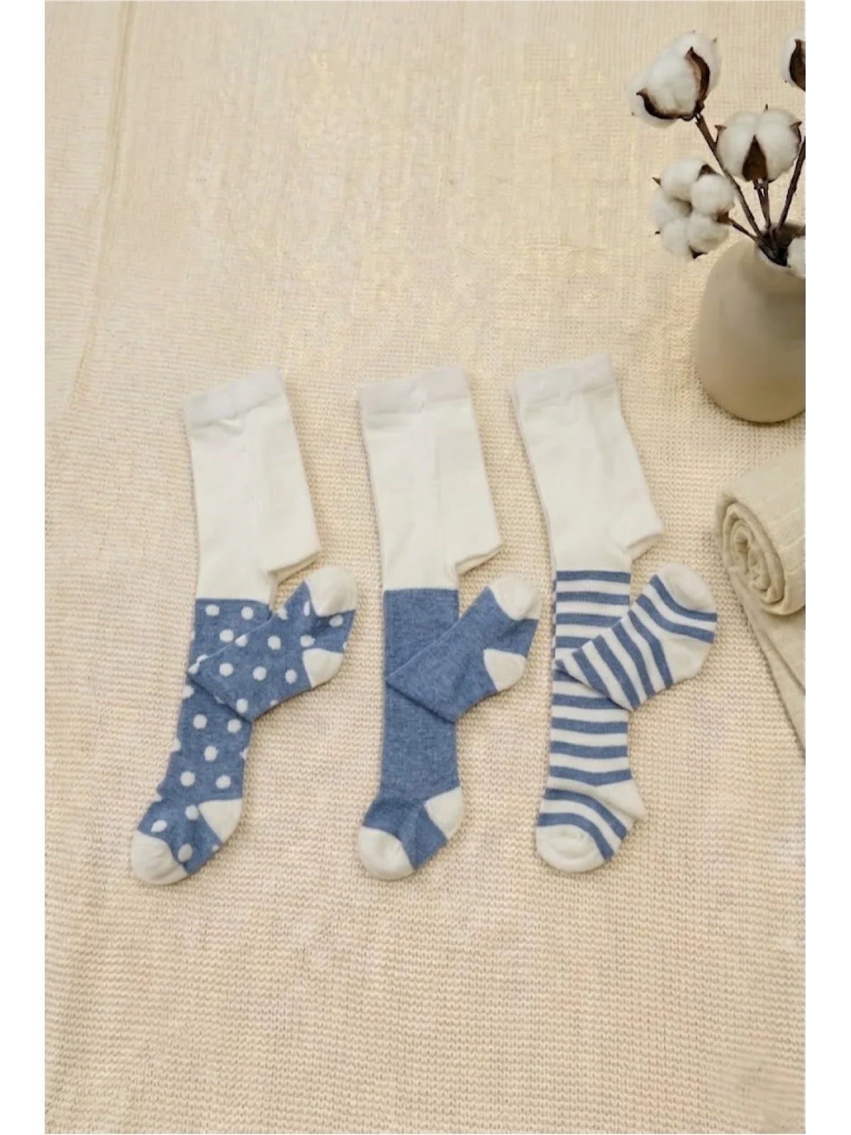 Cocole Socks Erkek Bebek Külotlu Çorabı 3lü Set Pamuklu Mavi 0-24 Ay