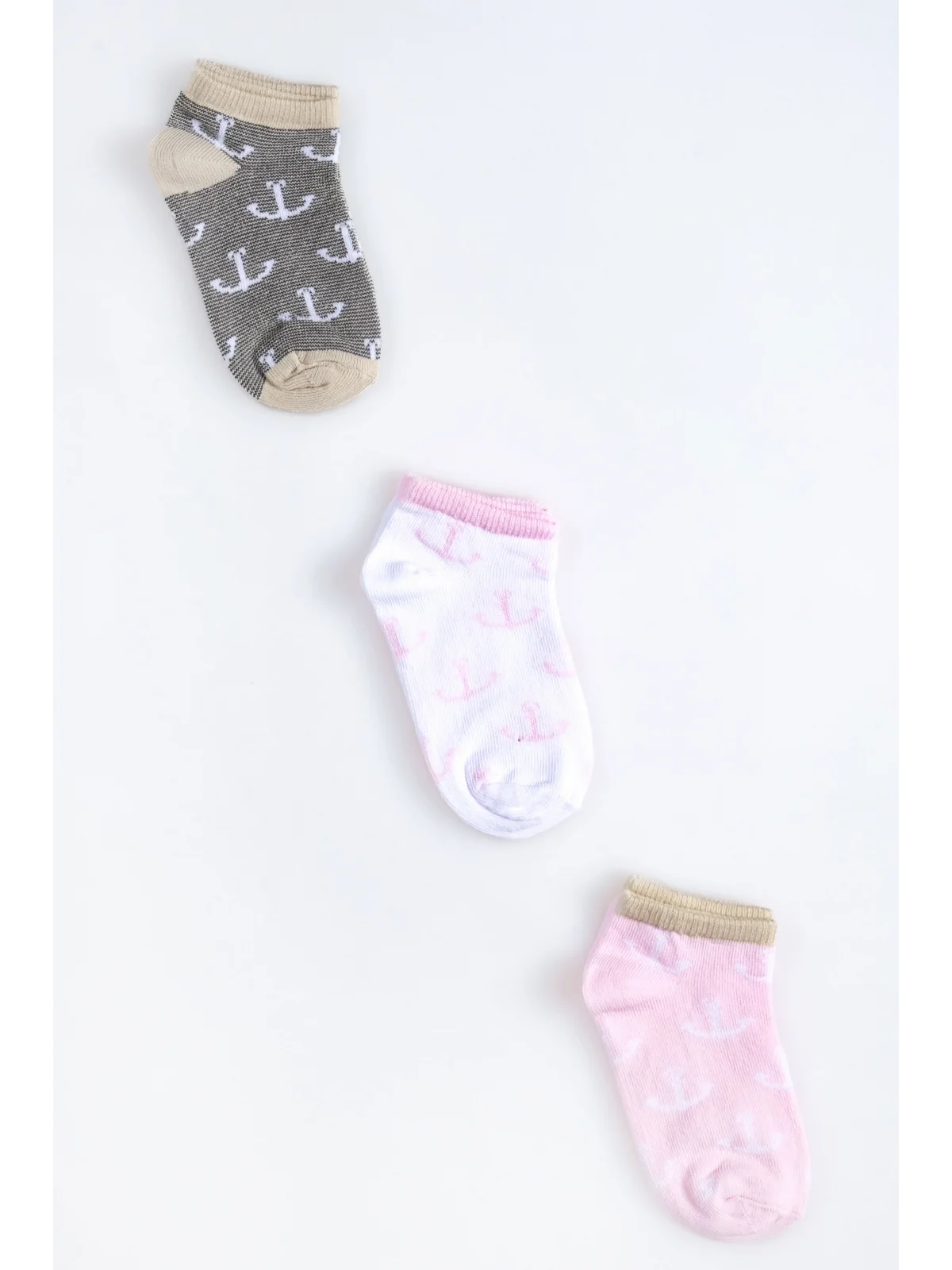 Cocole Socks Kız Bebek Patik Çorabı 3’lü Set – Pamuklu Minik Çapa Desenli