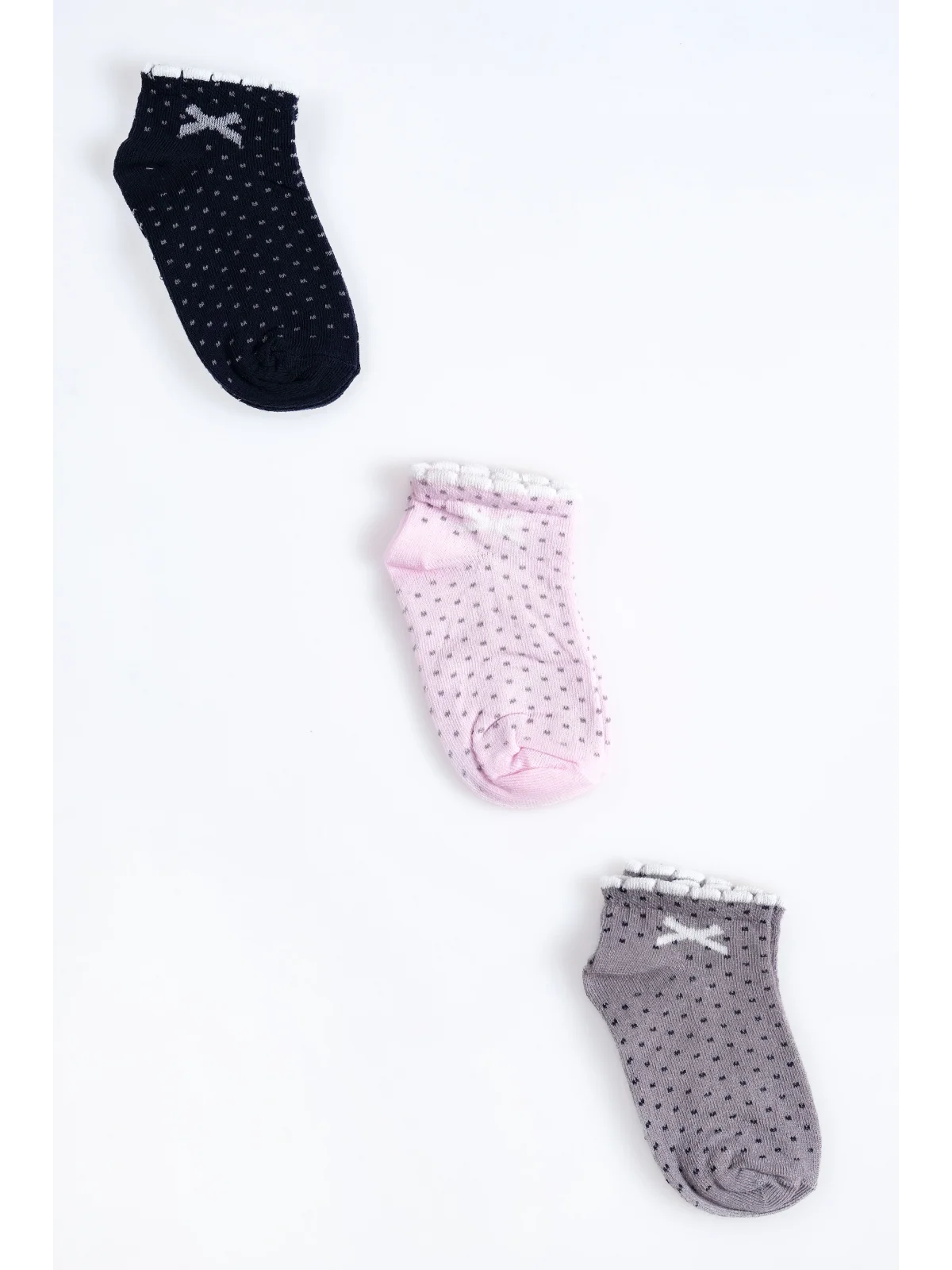 Cocole Socks Kız Bebek Patik Çorabı 3’lü Set – Pamuklu Minik Fiyonk Desenli