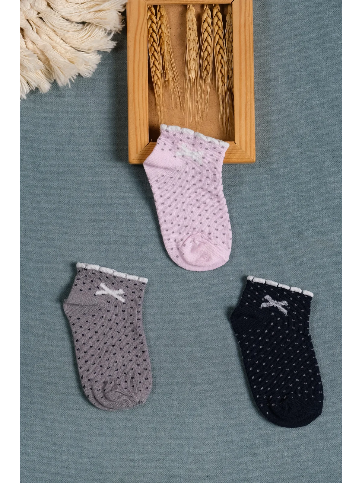 Cocole Socks Kız Bebek Patik Çorabı 3’lü Set – Pamuklu Minik Fiyonk Desenli