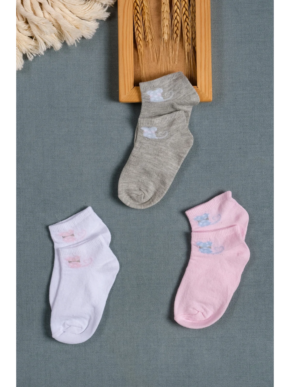 Cocole Socks Kız Bebek Patik Çorabı 3’lü Set – Pamuklu Minik Figürlü Hayvan Desenli