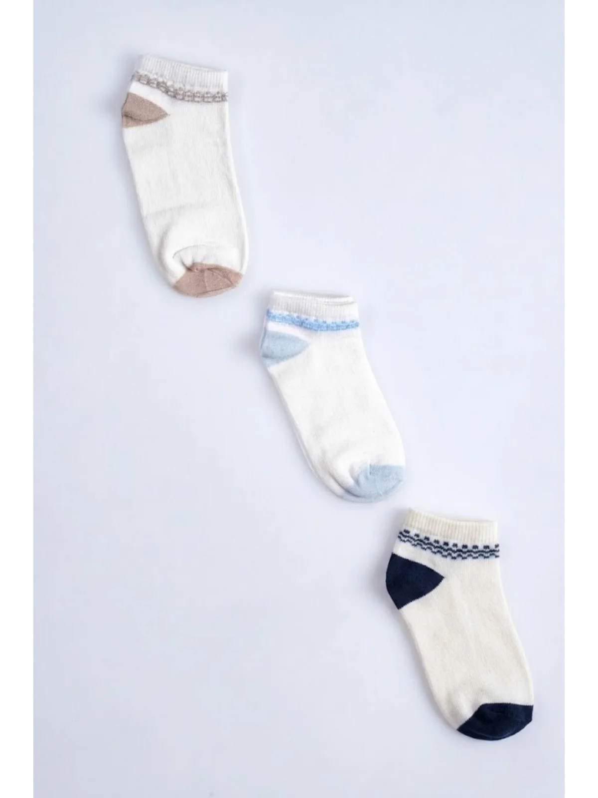 Cocole Socks Erkek Bebek Patik Çorabı 3’lü Set – Pamuklu Zincirli Örüntü Desenli