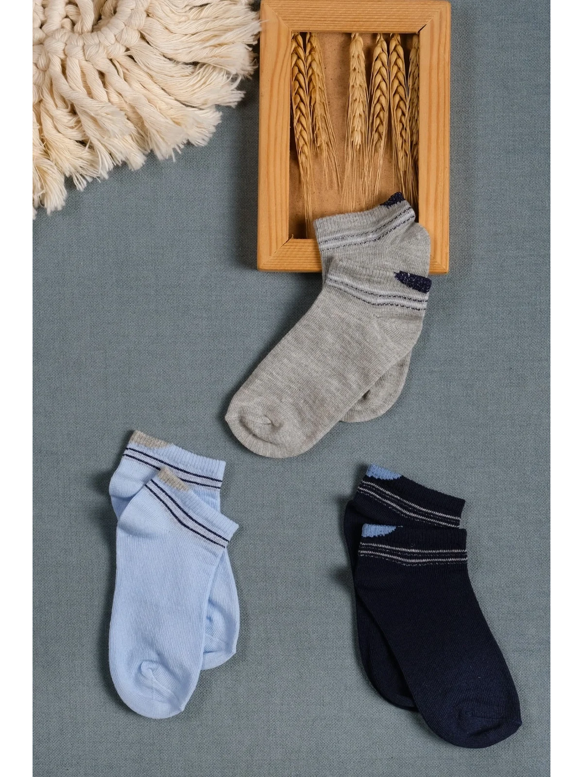 Cocole Socks Erkek Bebek Patik Çorabı 3’lü Set – Pamuklu Bilek Detaylı Sade Desenli