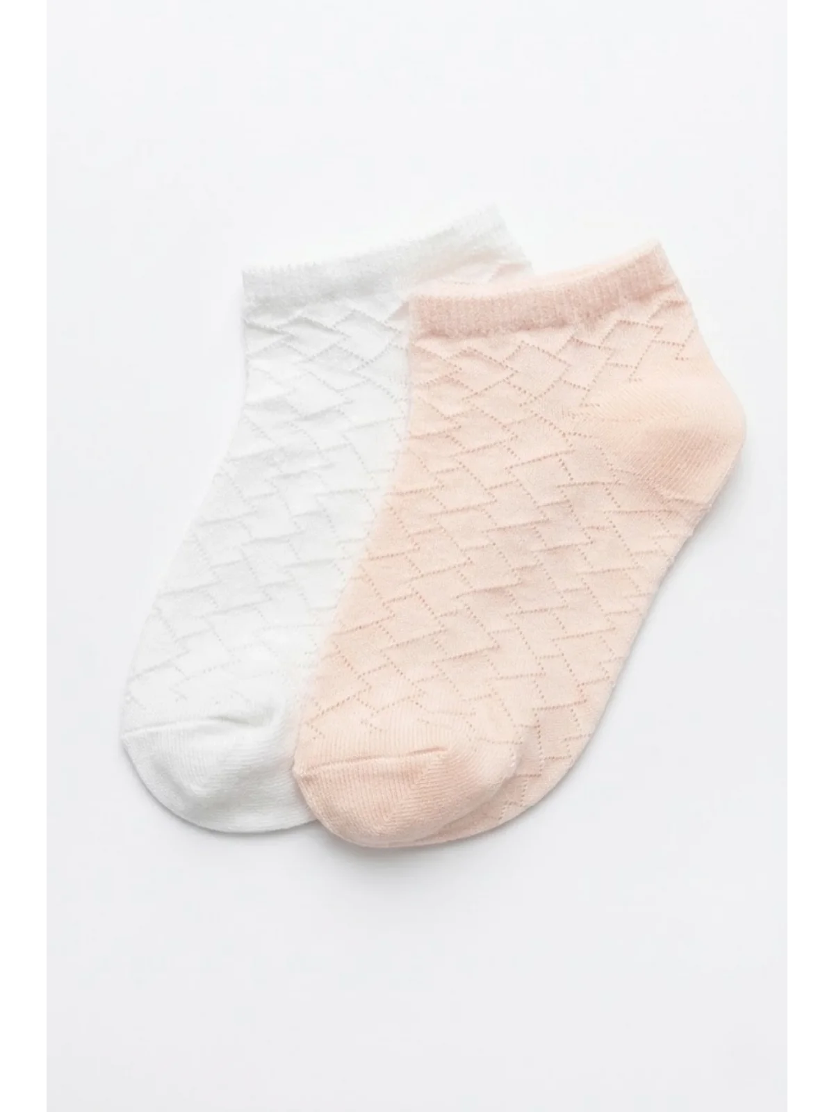 Cocole Socks Kız Bebek Patik Çorabı 2li Set Pamuklu Beyaz & Somon Baklava Desenli