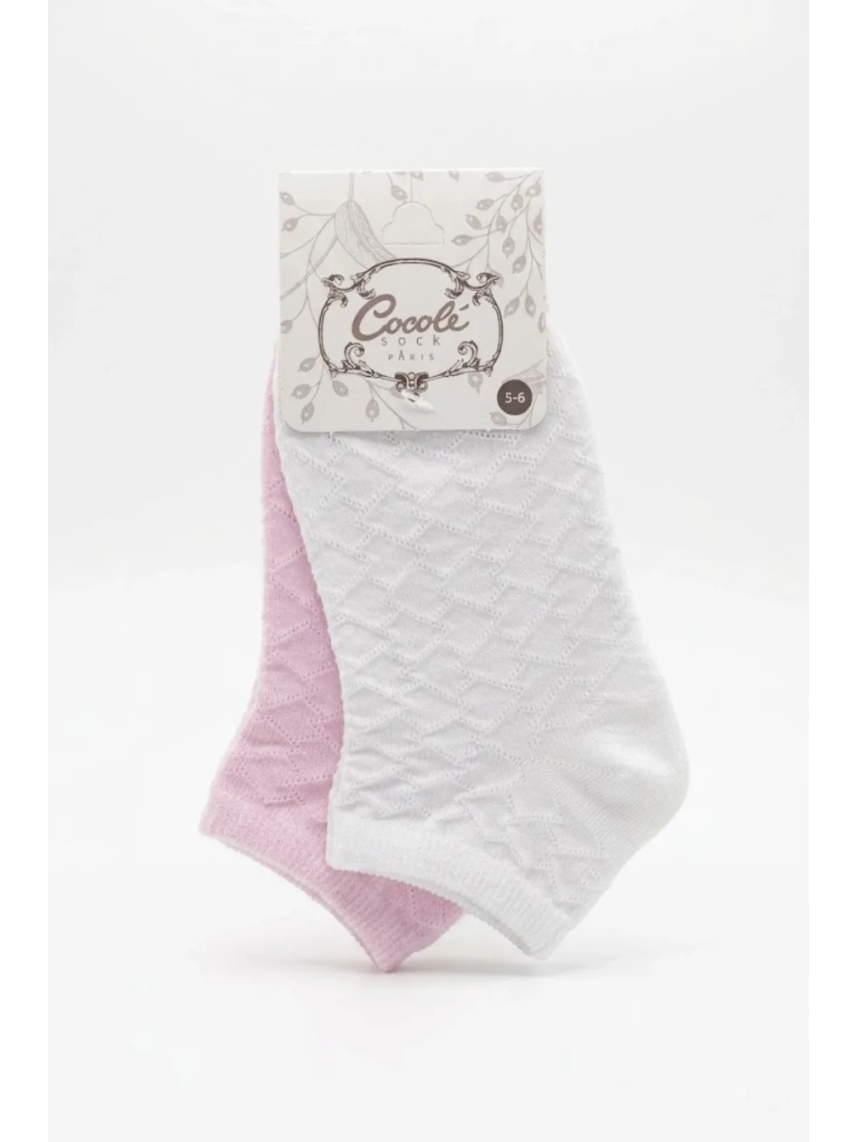 Cocole Socks Kız Bebek Patik Çorabı 2li Set Pamuklu Beyaz & Pudra Pembe Baklava Desenli