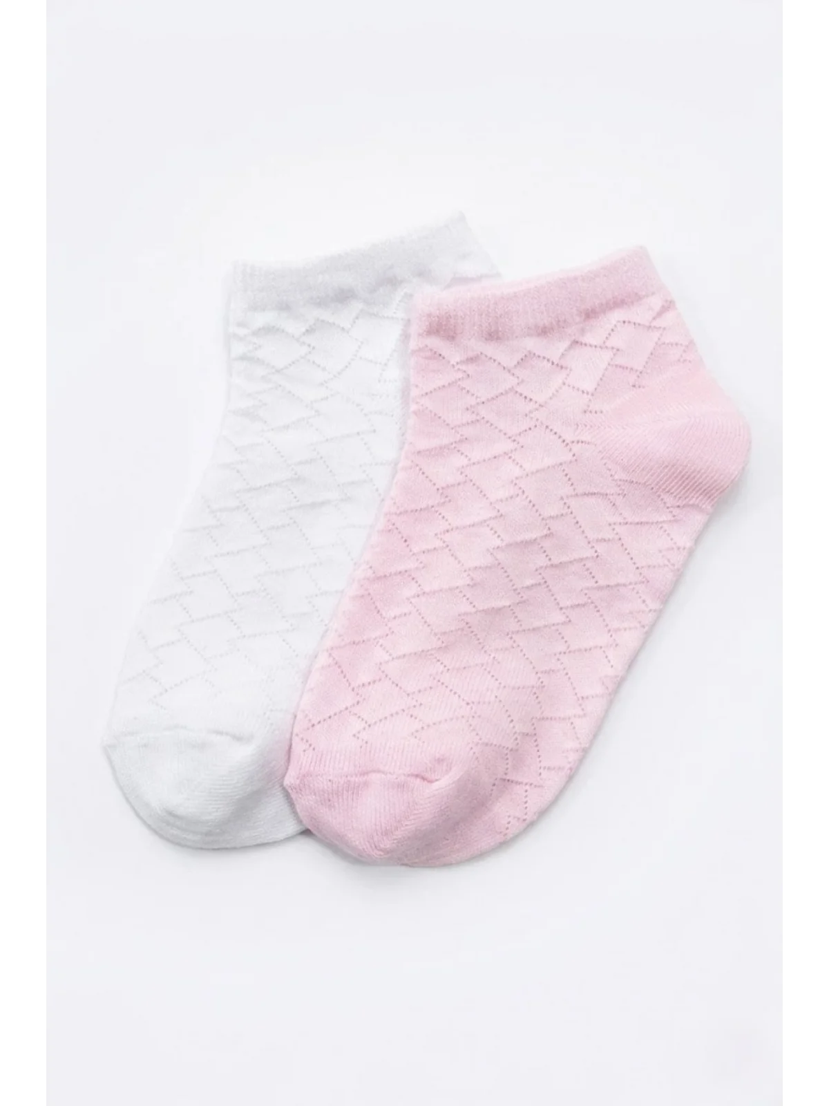 Cocole Socks Kız Bebek Patik Çorabı 2li Set Pamuklu Beyaz & Pudra Pembe Baklava Desenli