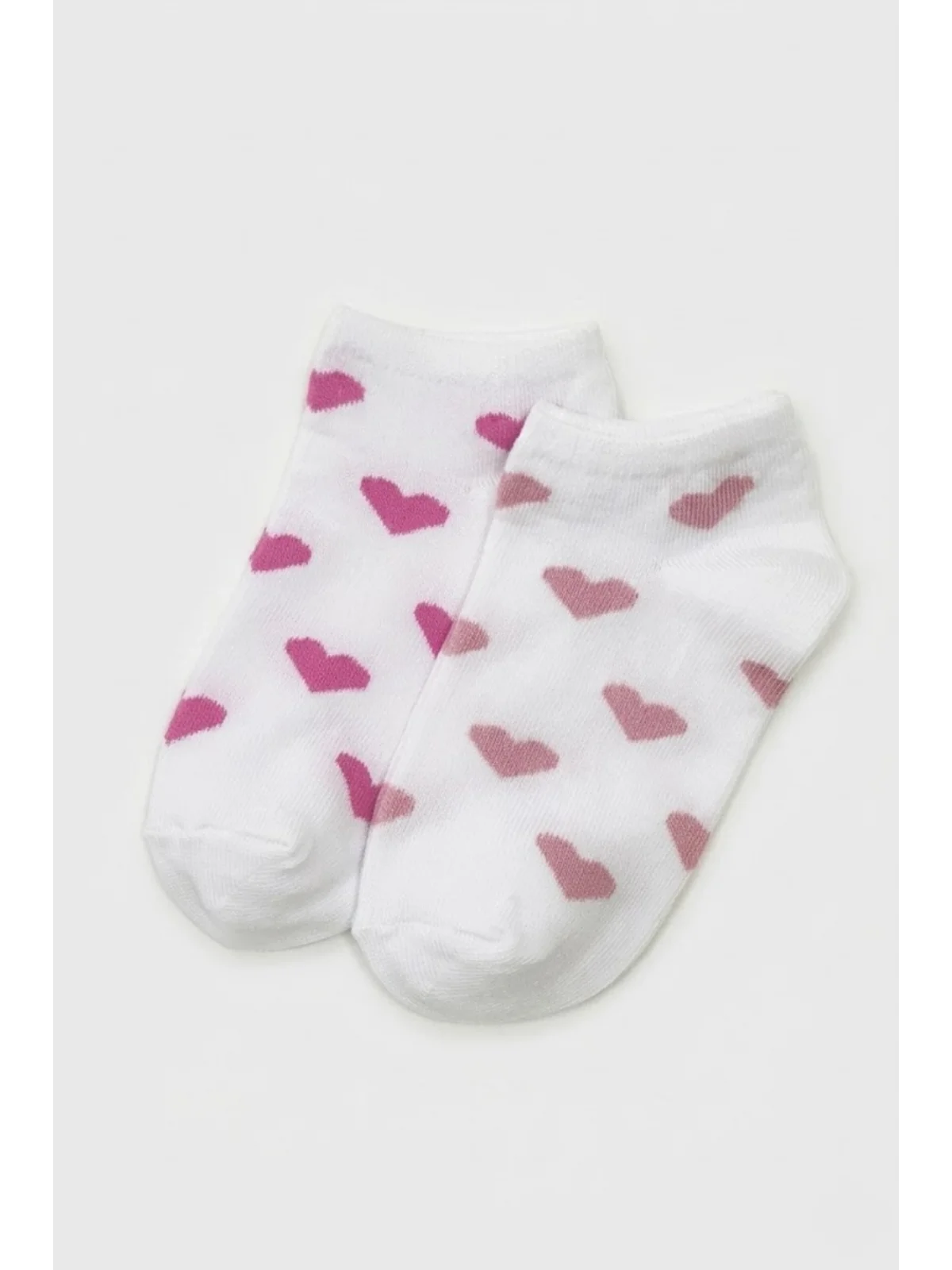 Cocole Socks Kız Bebek Patik Çorabı 2’li Set Pamuklu Beyaz Zemin Üzeri Fuşya & Gül Kurusu Kalp Desenli
